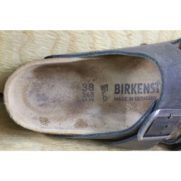 Birkenstock Sandals Womens 7 Black Gray Faded Leather Arizona 2 Buckle 38 Slide - Picture 6 of 7